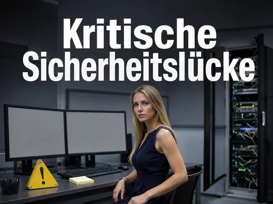 Arbeitsplatz eines IT-Sicherheitsteams mit leeren Monitoren und Warndreieck