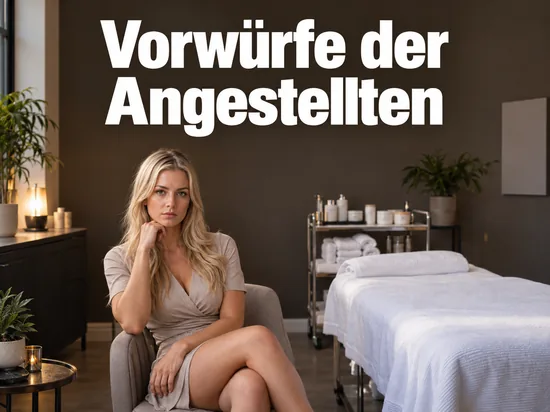 Frau sitzt in einem Kosmetikstudio neben einer leeren Behandlungsliege