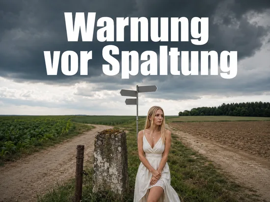 Frau steht an einem Feldweg neben einem alten Grenzstein
