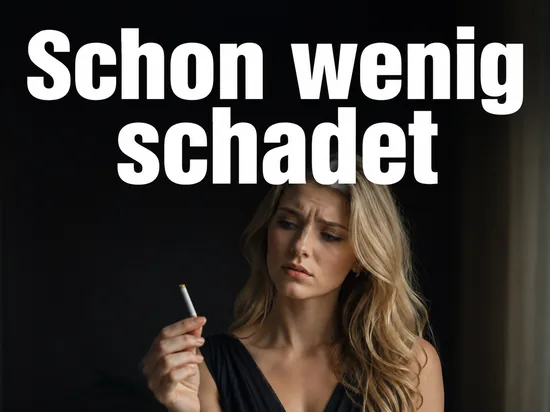 Junge blonde Frau betrachtet nachdenklich und besorgt eine einzelne Zigarette in ihrer Hand