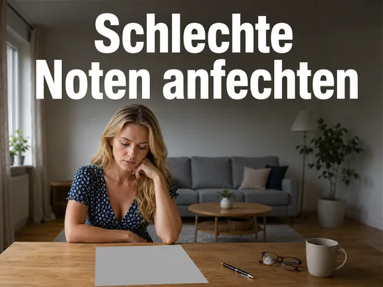 Frau am Tisch mit einem Zeugnisformular und Stift