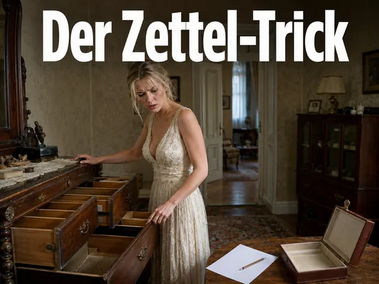 Frau vor durchwuehlten Schubladen und leerer Schmuckschatulle: Diebinnen erbeuten mit dem Zettel-Trick 250.000 Euro