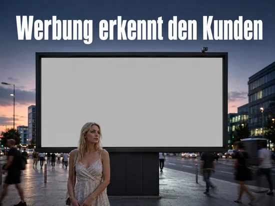 Digitale Werbetafel mit leerer Flaeche und Kamera an einer Strasse als Symbol fuer zielgerichtete Werbung