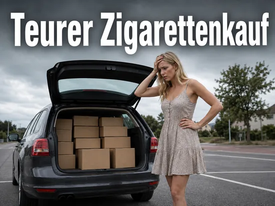 Frau am geoeffneten Kofferraum mit Kartons: Haendlerin beim Zigarettenkauf um 10.000 Euro betrogen