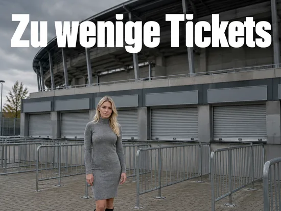 Geschlossene Ticketschalter am Stadion mit Absperrgittern, eine Frau steht davor