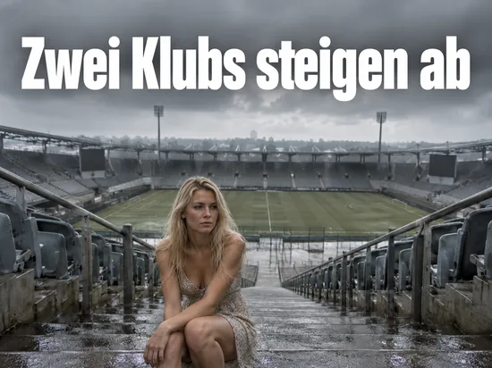 Frau sitzt auf einer nassen Stadiontreppe über dem leeren Spielfeld
